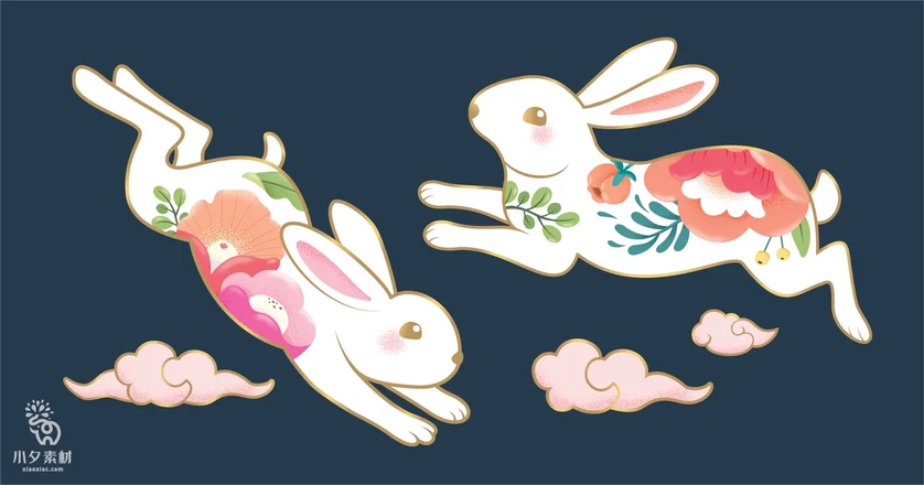 2023兔年新年春节中国风兔子元素剪影插画背景海报AI矢量设计素材【002】